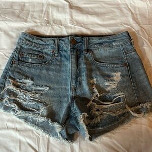 American Eagle HI-RISE FESTIVAL Ripped BLUE JEAN SHORTS